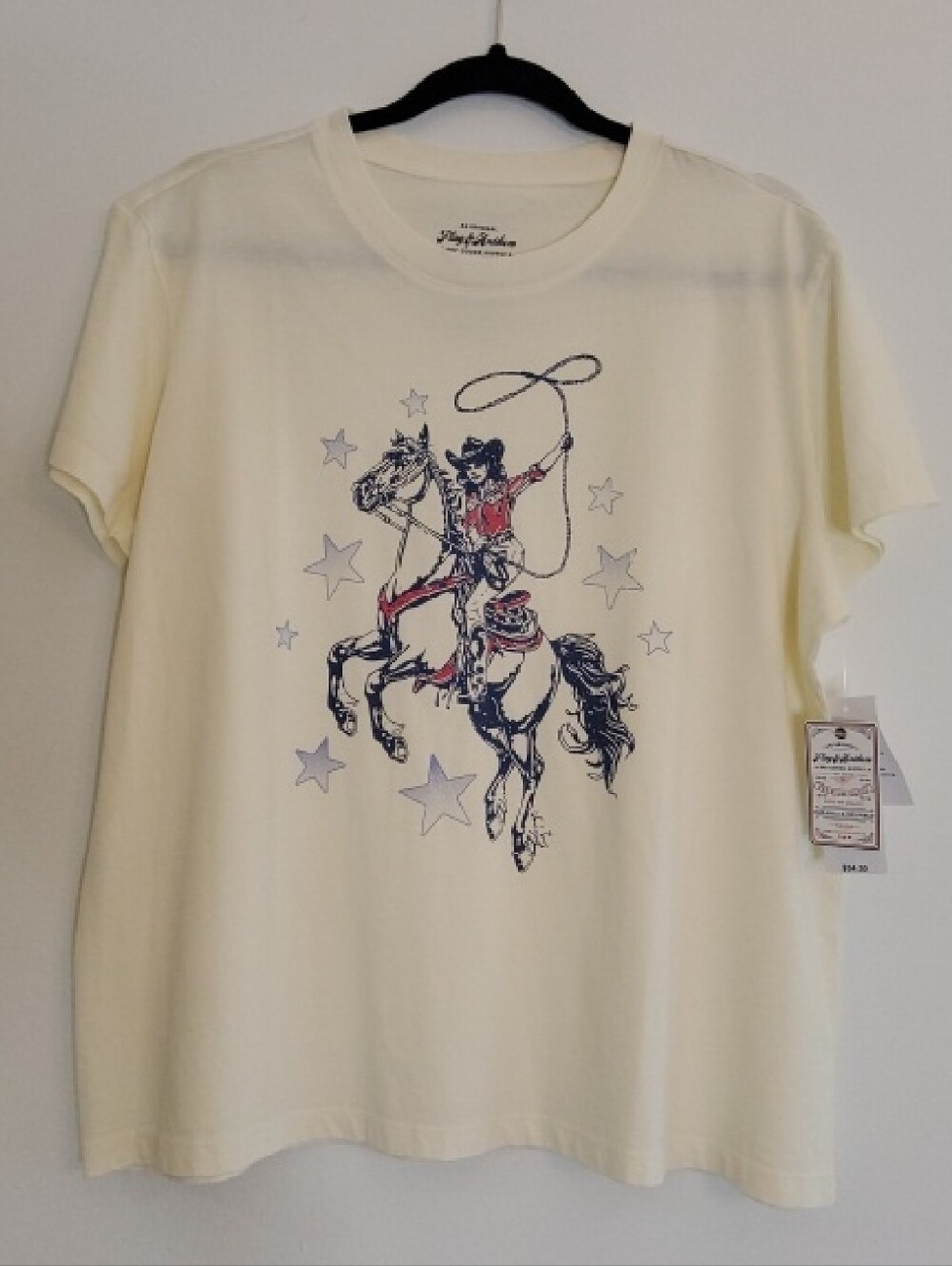 Flag & Anthem Cream Cowgirl Riding Horse Tee NWT